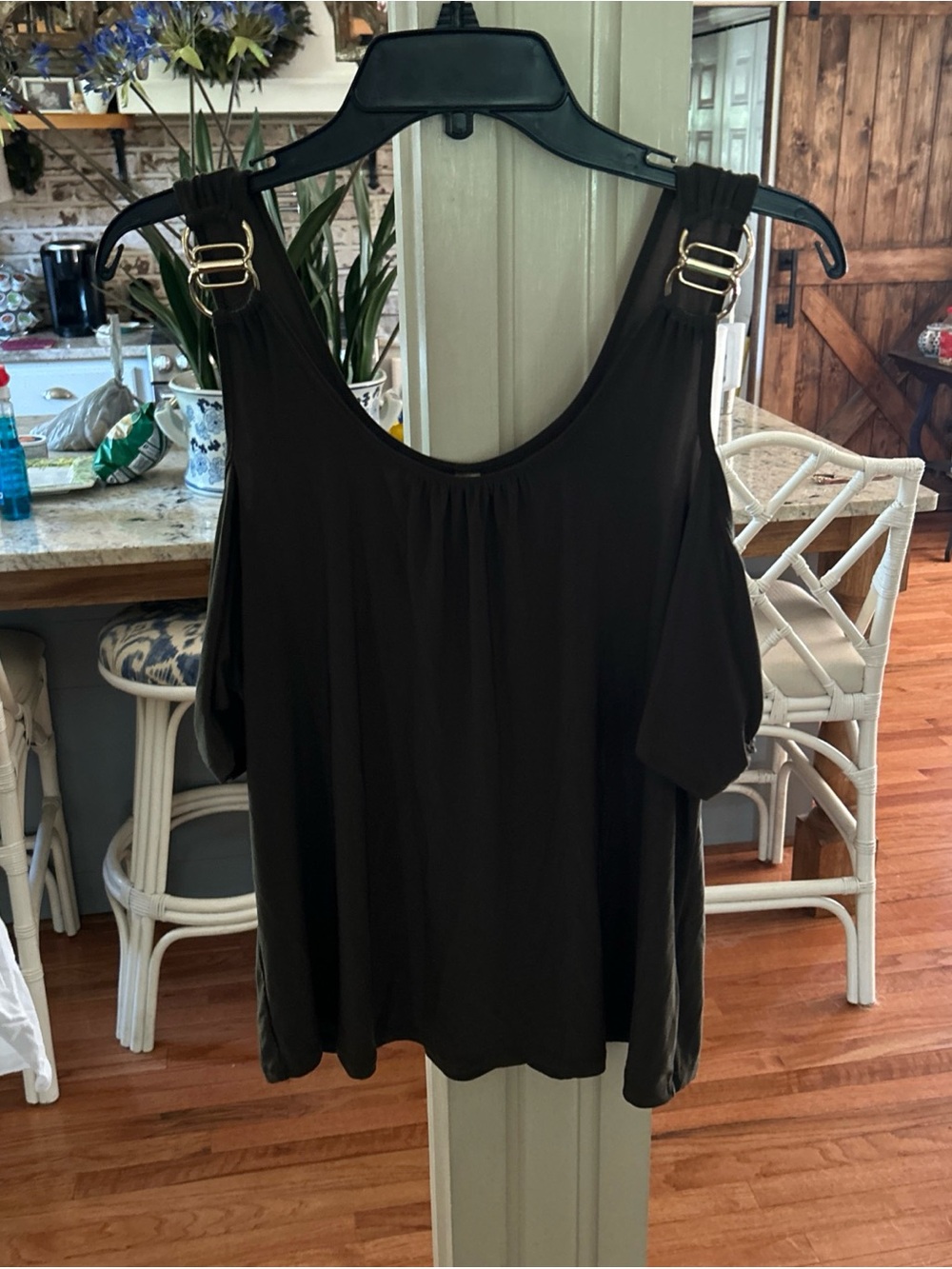 PerSeption Concept Black Cold-Shoulder Tank with Buckle Straps